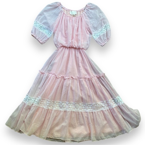 Vintage Roberta California Light Pink Puff Sleeve Midi Prairie Dress | S… - Picture 10 of 15